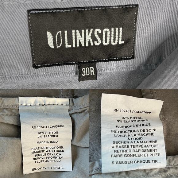 Linksoul Torrey Modern Fit Mens Pants Chino Brook Grey 30R LS6104 New - Picture 6 of 13